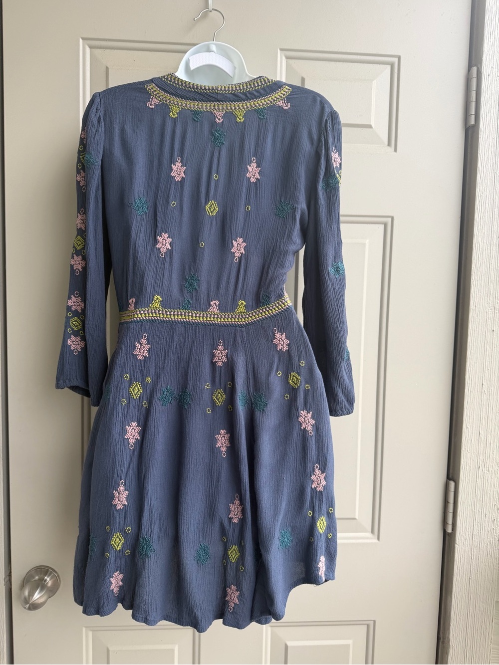Free People Stargazer Mini Dress Size S Blue Embroidered Boho Tunic Cottagecore - Picture 7 of 11